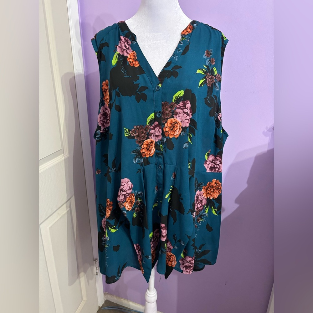 Torrid Blue Floral Tank Top Blouse